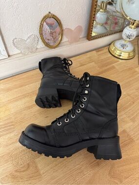 No Boundaries Black Combat Boots Chunky Lug Sole Lace-Up Platform Boots Size 11